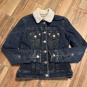 True Religion Womens Sherpa Lined Blue Denim Trucker Jacket XS EUC